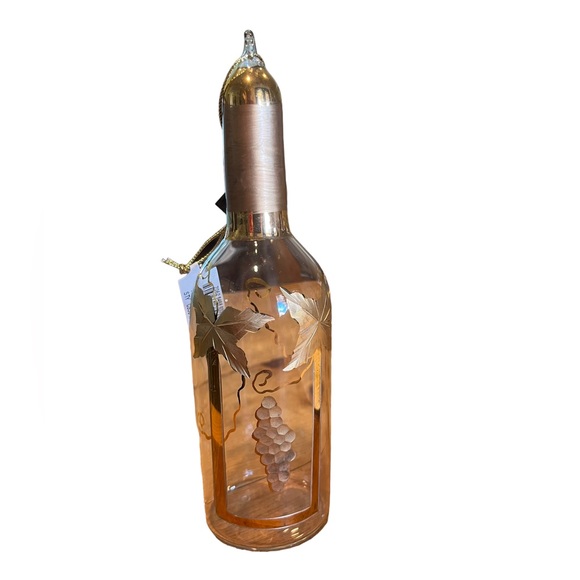 Roman Inc. Wine Bottle Ornament Etched Gold on Clear Glass - Picture 1 of 6
